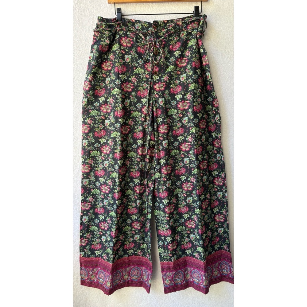 Sundance Bangla Road Pants Wide Leg Braided Belt Floral